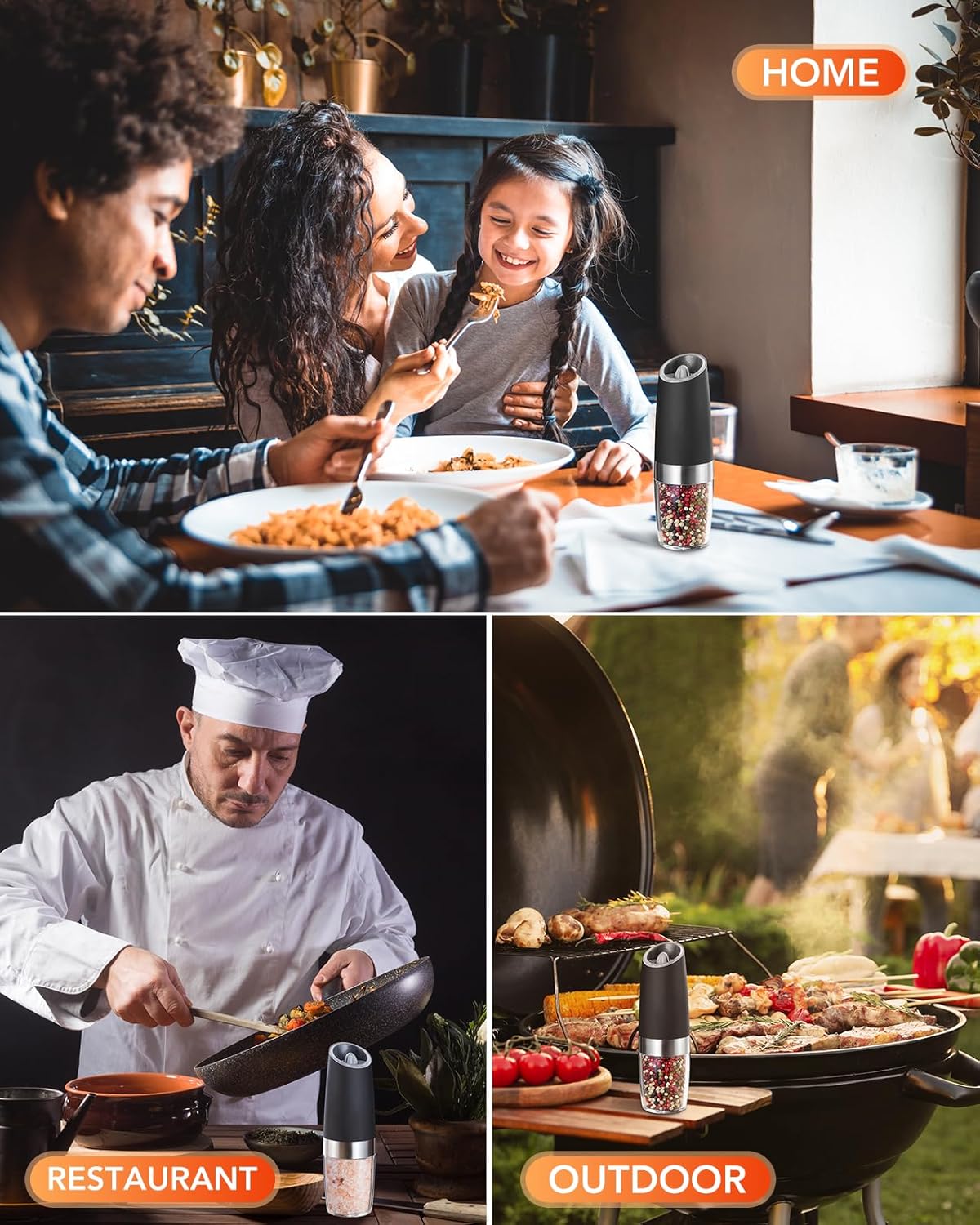 Gravity Electric Salt and Pepper Grinder Set with LED Light, Adjustable Coarseness, One Hand Operation, Upgraded Capacity Kitchen Seasoning Utensils Battery Powered Convenience