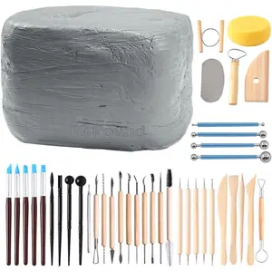 Air-Dry Modeling Clay - 10LBs with 40 count Pottery Sculpting Tool Set, -Purpose Clay (Gray)