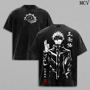 Jujutsu Kaisen Gojo Satoru Double Printed Graphic Tee | Vintage Washed Heavy Cotton Oversized T-Shirt | Y2K Anime Streetwear Top | JJK Merch