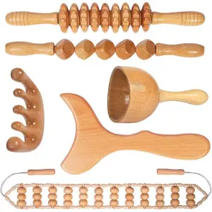 Wood Therapy Massage Tools 6-In-1, Lymphatic Drainage Massager, Maderoterapia Kit, Wooden Massager, Body Sculpting Tools, Muscle Pain Relief