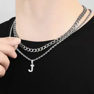 Stylish A-Z original men's lace necklace 18-20 inches with personalized letter charm pendant, perfect jewelry gift for any occasion, ideal Christmas gift