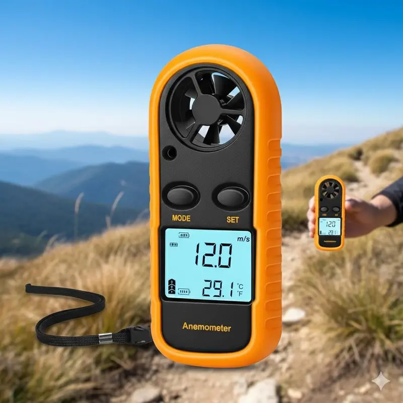 Professional Digital Anemometer Thermometer: High-Precision Portable Wind Speed Meter, Waterproof & Shockproof with LCD Backlight, Fast Measurement 0-30m/s & -10 to 45°C, Multi-Function Tool for Engineers, Electricians, Indoor & Outdoor Use
