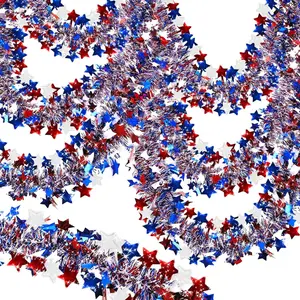 2 Pack Total 66 FT 4th of July Garland Decorations Red White Blue Patriotic Tinsel Garlands for USA 250th Anniversary Independence Day Memorial Day Decor for Car Golf Cart Parade Float Bike