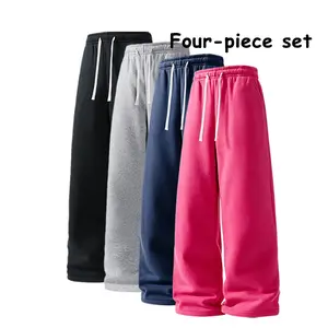 4-Pack Men’s Ultra-Soft Wide-Leg Sweatpants, Drawstring Casual Lounge Pants, All-Season Comfortable Joggers with Pockets