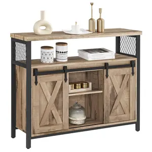 VASAGLE Buffet Cabinet, Coffee Bar Storage Cabinet, Sideboard with 2 Sliding Barn Doors, Adjustable Shelves, 13 x 39.4 x 31.5 Inches, for Living Room