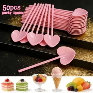 50pcs Romantic Heart Spoons, Cute Mousse Spoon, Ice Cream Spoon, Coffee Spoon, Pudding Spoon, Jelly Spoon, Multi-Use Spoons for Parties