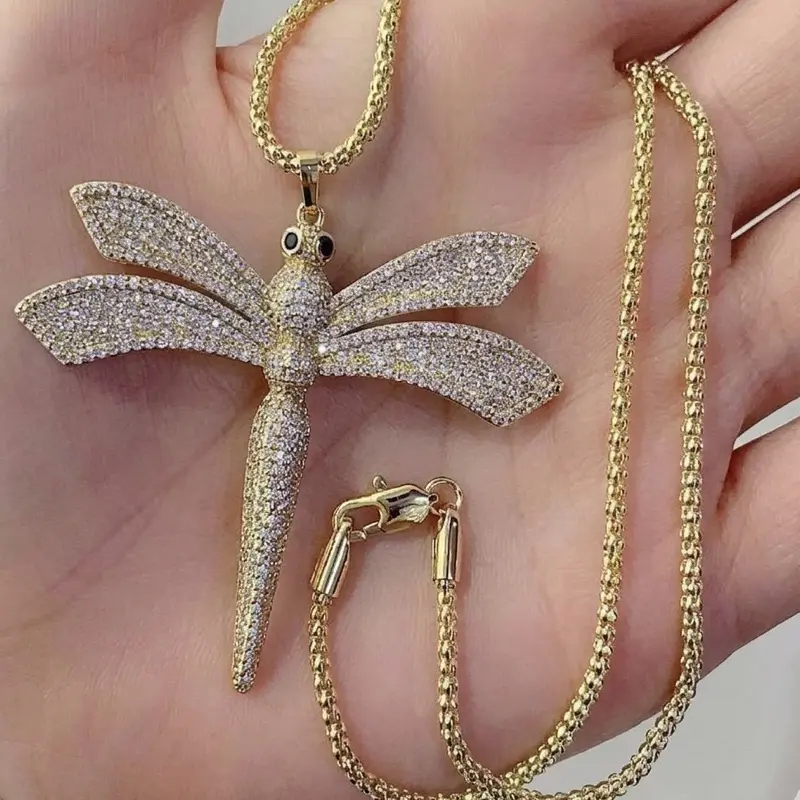 Dragonfly Pendant Necklace  18” Chain 14k gold plated