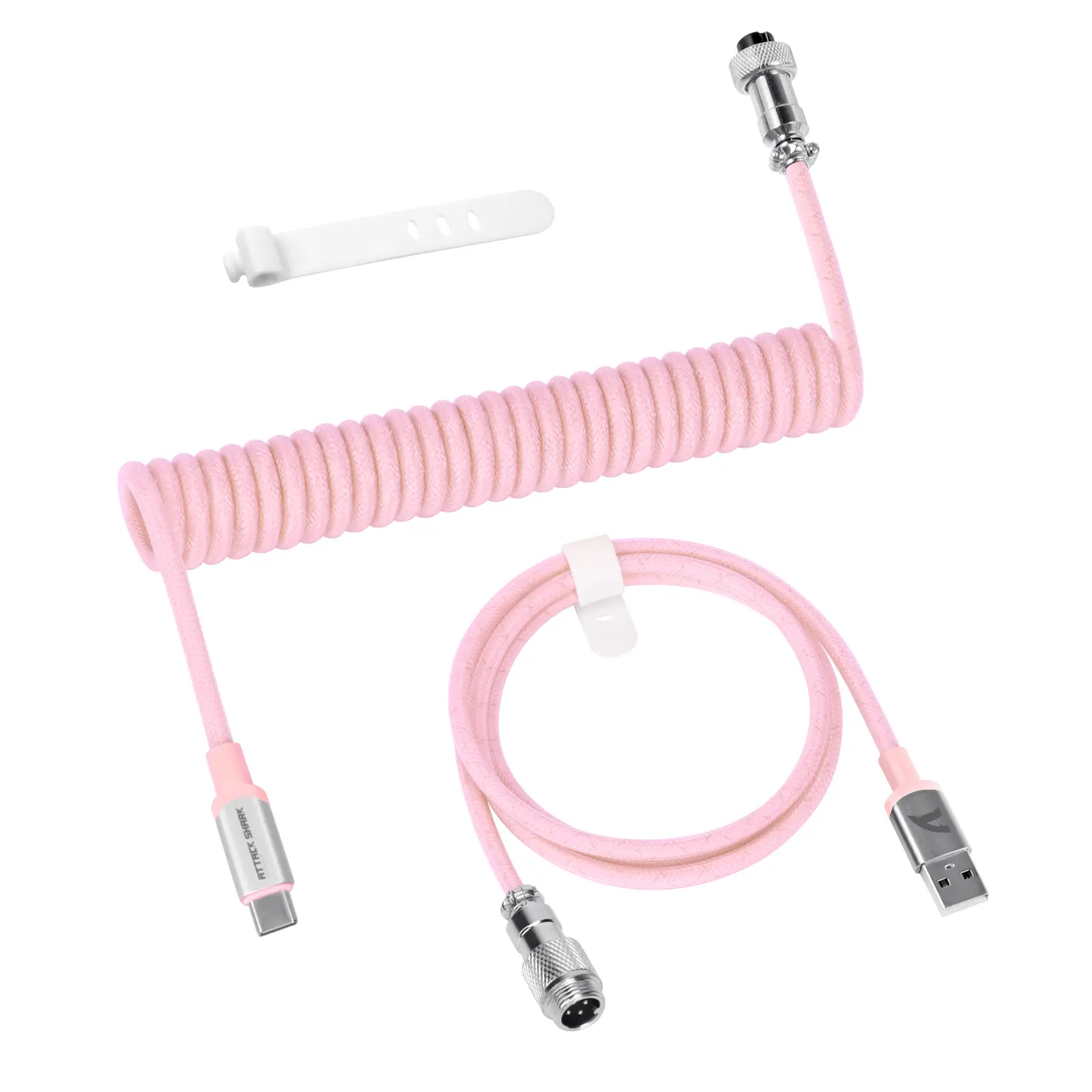 ATTACK SHARK C01 PRO Double-Sleeved Braided Coiled Keyboard Cable - Type-C to USB-A Metal Aviator Cable for Mechanical Gaming Keyboards, Mac, PC