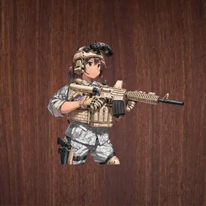 Desert Warrior Anime Girl Vinyl Sticker,  Light Camo Tactical Outfit Waterproof Decal, Vinyl Laptop & Car Sticker