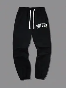 Men's "FUTURE" Letter Print Drawstring Waist Sweatpants, Casual Loose Elastic Waist Pocket Trousers for Summer, Fashion Men's Bottoms for Daily Wear