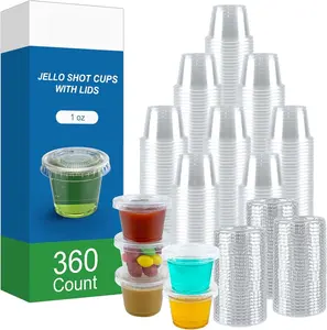 360 Set 1 oz Jello Shot Cups with Lids, Sturdy &  Safe Disposable Plastic Portion Condiment Dipping Sauce Cups, Small Containers for Salad Dressing