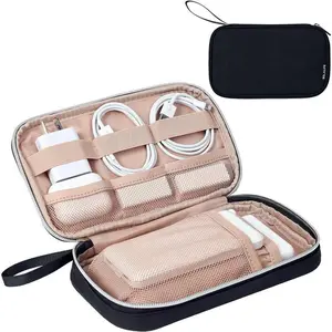 Data cable storage bag, power cable manager for daily travel, power cable bag, charger, phone, headphones, hard drive, USB, SD card and electronic accessories, black.
