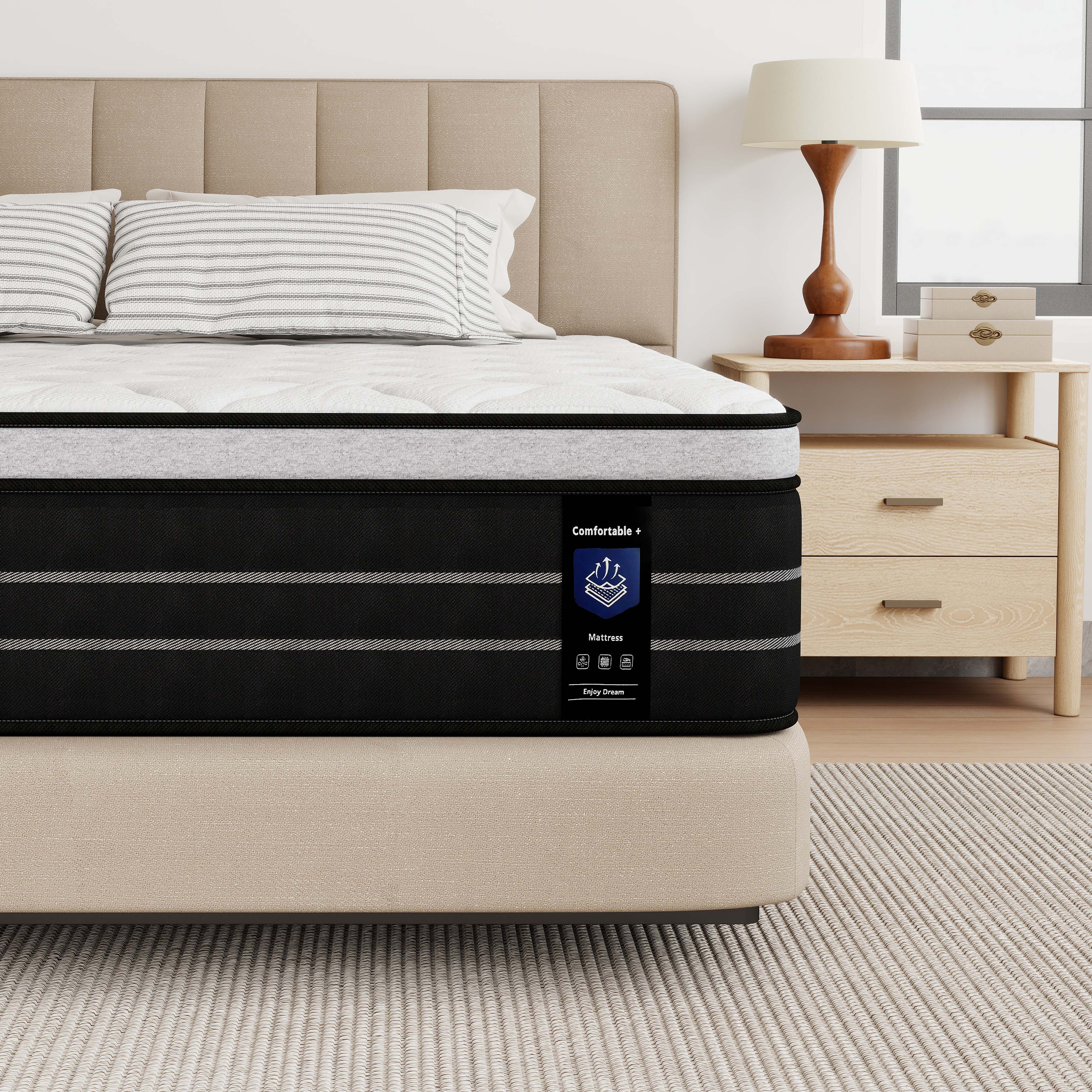 【Summervibes】 Hibrid mattress 12,14 Inch Queen Mattress King, Twin, Full Mattress, Equipped with Individually Wrapped Pocket Springs in a Box.