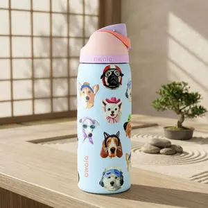 OWALA 32oz Stainless Steel Water Bottle – Cute Dog Print Insulated Leak-Proof Bottle with Straw Lid, BPA Free Travel & Gym Bottle