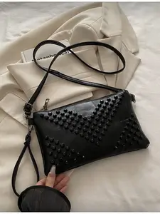 New Fashion Rivet Decor Handbag Crossbody Envelope Bag for Party Travel Holiday Shopping Daily Use Small Wallet for Women Girls with Phone Compartment Student Office Lady Work Bag Elegant Purse