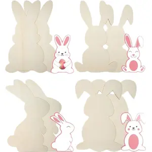 4pcs Rabbit-Shaped Wooden Pieces | Easter Party Home Decoration Pendant | DIY Crafts | Unfinished Wood Cutouts | Spring Decor | Handicraft