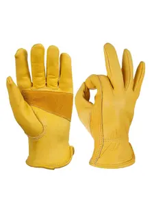 1 Pair Premium Cowhide Leather Strong Work Gloves, Breathable & Flexible Work Gloves for Men Women, Durable Gloves, Wear Resistant for Driving, Gardening and Construction