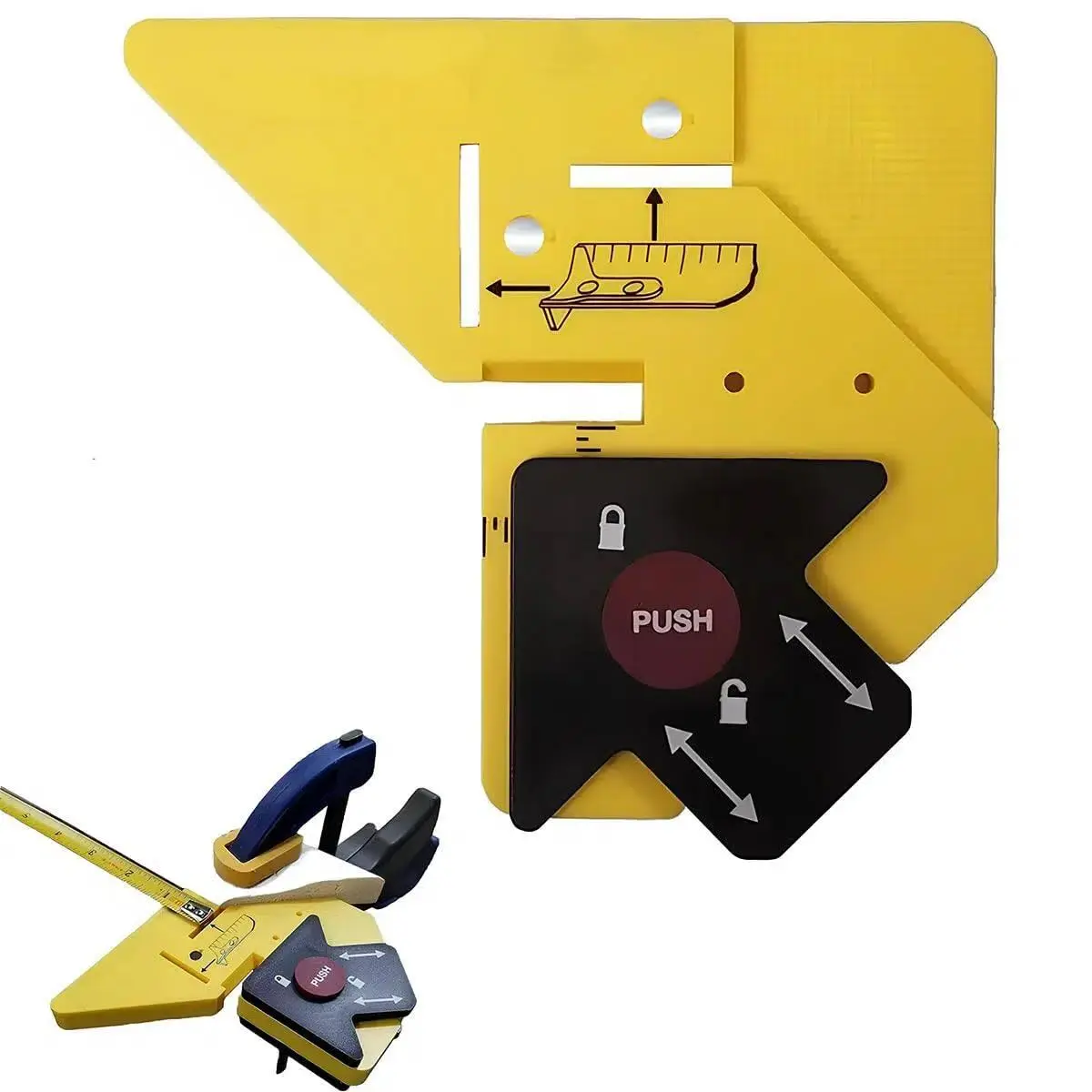 45° Angle Miter Marking Guide Tool, Precision Measuring & Marking Tool with Adjustable 1/8" to 1/2" Reveal Settings, Magnetic Grip & Tape Slot for Baseboard Work & DIY Projects