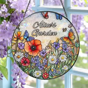 Personalized Wildflower Stained Glass Suncatcher: Custom Flower Window Hanging, Mother's Day Gift