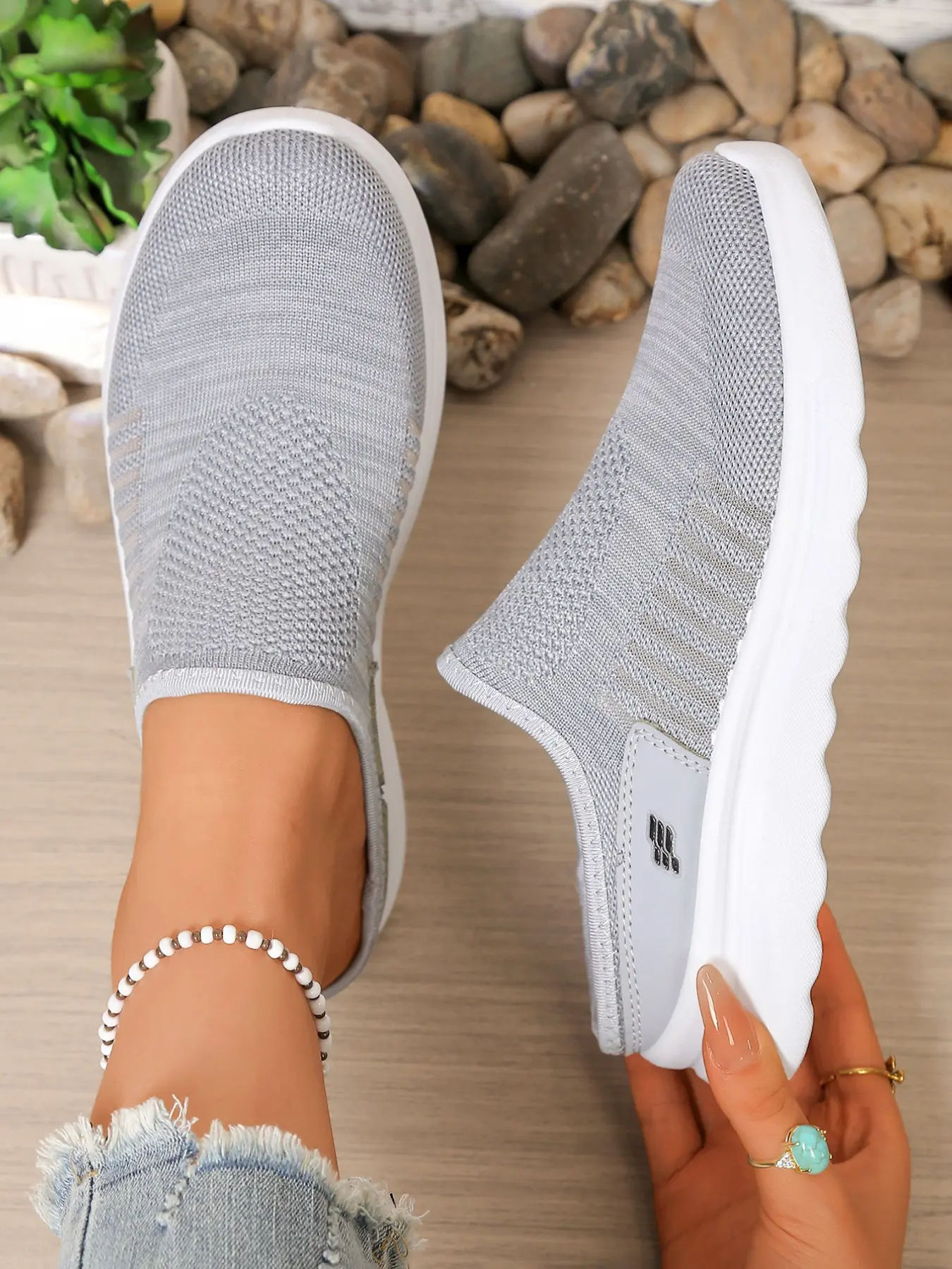 Breathable No-Heel Walking Mule Slippers, Striped Mesh Soft Sole Lightweight, Home & Outdoor Use, Casual Textile Shoes, Summer Footwear, Slip on style, Rubber