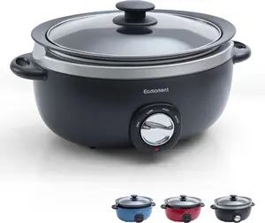 3.5 Qt Black Slow Cooker - Aluminum Body, Uniform Heating, Non-Stick Pot - Ideal Kitchen Appliance Gift for Family and Friends