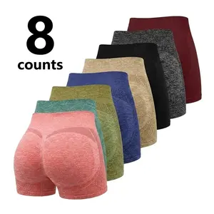 8 Pack Women's Seamless Scrunch Booty Shorts - High Waisted Tummy Control Workout Gym Shorts, Butt Lifting Quick Dry Yoga Activewear 3"