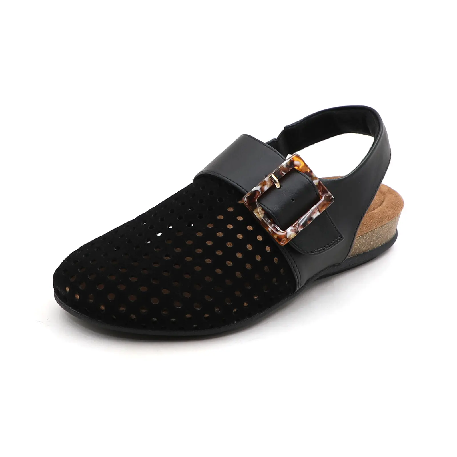 Women’s closed-toe slingback clogs, comfortable PU leather sandals with adjustable Velcro strap, cork footbeds, casual flat mules for summer walking and everyday wear