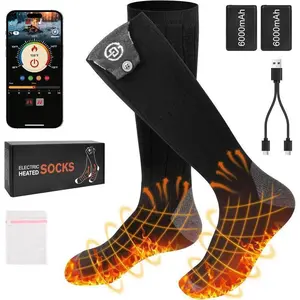 Heated Socks for Men Women, 6000mAh Rechargeable Battery Electric Heating Socks with APP Control Washable Winter Warm Socks for Foot Warmer Outdoor Fishing Hunting Ski Cycling Hiking Camping