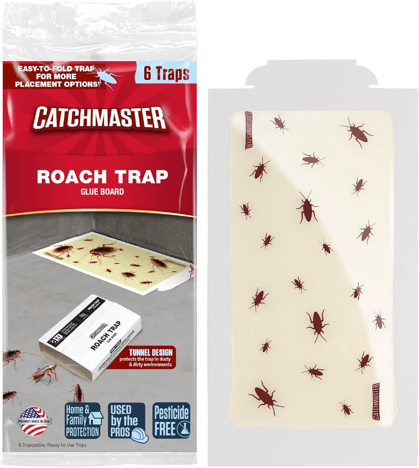 Roach Traps Indoor 6 Pack, Sticky Glue Board Cockroach Traps | Pesticide Free Glue Boards For Roaches, Scorpions, Spiders & Crickets, Sticky Traps For Home, Kitchen & Garage