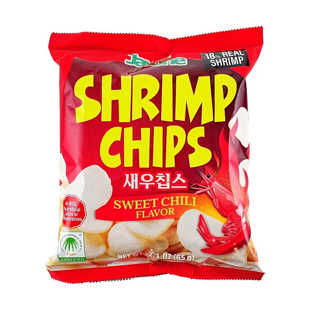 JAYONE Korean Sweet Spicy Shrimp Chips 65g - Crispy Real Shrimp Snack, Authentic Korean Flavor