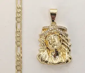 Plated Jesus 4mm 14K Diamond Cut Figaro Chain Necklace