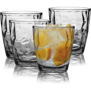 10 oz Plastic Water Tumblers,Set of 4 Transparent Unbreakable Drinking Glasses Clear Acrylic Reusable Juice Wine Cups for Home Picnic Party, Dishwasher Safe, Stackable (Grey-10oz)