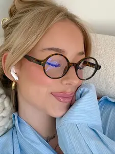 Boho Vintage Round Frame Tortoise Shell Glasses, Unisex Casual Fashion Frames Eyewear, Anti-Blue Light Lens, All Seasons Fashion Accessory