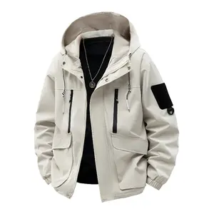 BIGWIG Men's Outdoor Sports Travel Daily Leisure Fashion All-Match Trendy Solid Color Hong Kong Style Hooded Jacket, Waterproof Fabric Comfortable Wear, Suitable for Urban Leisure Outdoor Sports Daily Travel