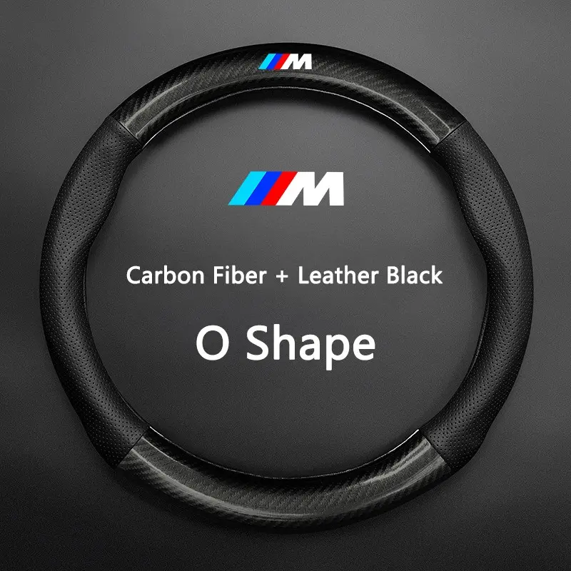 38cm Carbon Fiber Leather Car Interior Steering Wheel Cover, Breathable Anti-Slip Cover for Bmw M Emblem, Fits E46 E36 E34 F10 E90 F30 E60 E53 E30 E92 E87, Steering Wheel Protector, Steering Wheel Accessories