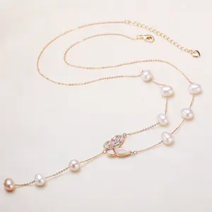 Natural Freshwater Pearl Necklace Butterfly Tassel Necklace Women's Light Luxury High-end Pendant Freshwater Pearl Collarbone Chain