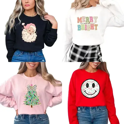Gildan Two Trendy Christmas Sweatshirts Grab Bag Crewneck Long Sleeve Casual Cartoon Print Pullover for Women Winter Tops
