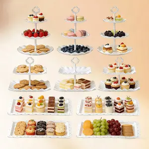 10 PCS Plastic Cake and Cupcake Stand Set, Cupcake Stand Holder, Dessert Table Display Set, Candy Cake Tiered Tray, 3 Tier Trays for Tea Party, Wedding Bridal Birthday Party Decorations