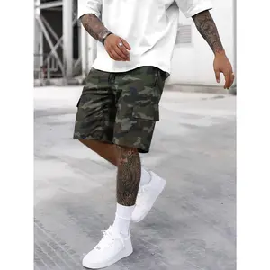 Men's camouflage multi pocket workwear shorts - made of durable non stretch fabric, suitable for outdoor activities and casual summer wear practical multi-pocket flap design