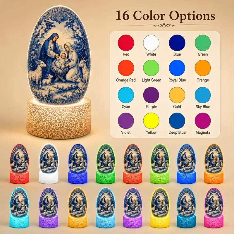 LED Atmosphere Night Light - 16-Color Adjustable Dimming Acrylic Board, Virgin Mary/Saint Joseph/Son of God Patterns, Remote-Controlled, USB-Powered, Multi-Mode Switch, Indoor Bedside Decor
