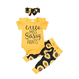 Baby Girls Newborn 3PCS Clothes Outfit Top Flower Printed T Shirt Pants Headband Bodysuit Clothing Babygirl Clothes Products# springtok