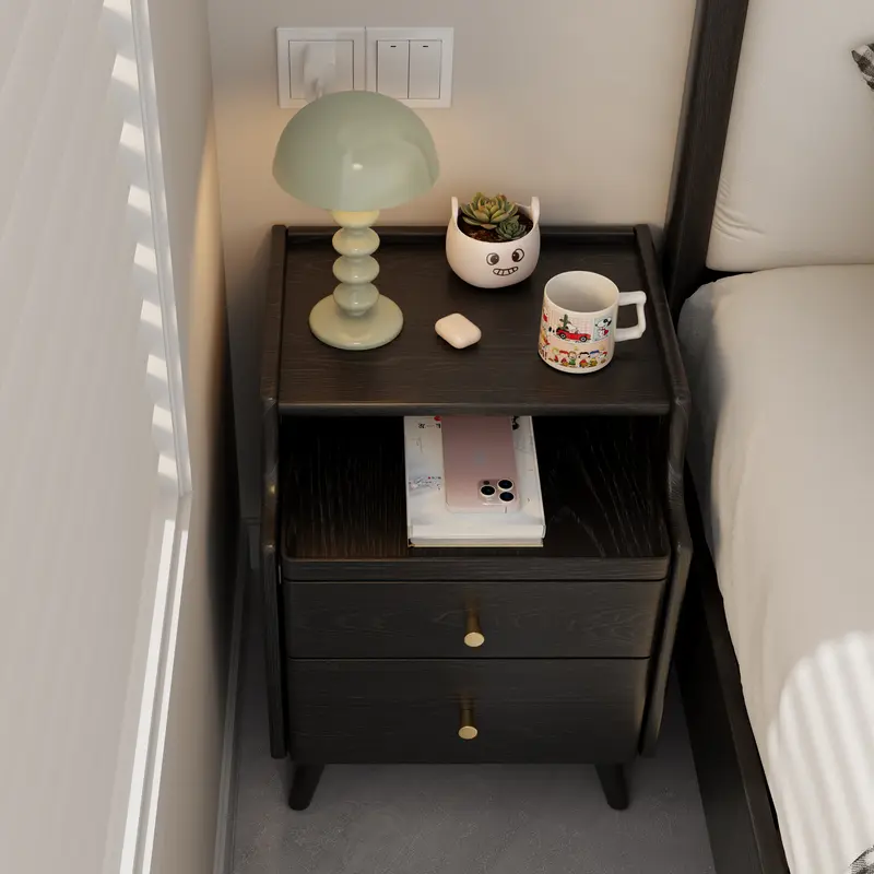 Small Solid Wood Nightstand - Walnut, Space-Saving Design