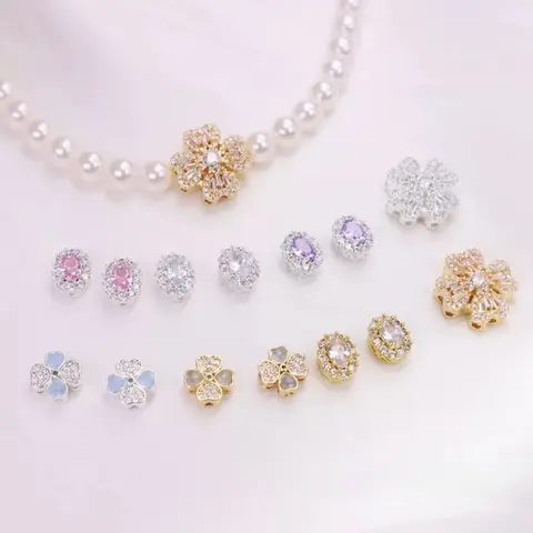 【D005】 Fashion Copper Bracelet Spacer Loose Bead Mix with Crystal Beads, Flip Diamond Clasp - DIY Handmade Jewelry Making Supplies, Mobile Phone Chain Materials