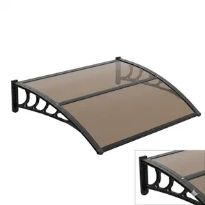 Gaomon Window Awning Door Canopy, 40" x 40" Window Awning Overhead Modern Polycarbonate Cover Outdoor Front Porch Patio Canopy UV Rain Snow Sunlight Protection Hollow Sheet Faux Wood Gazebo with Netting and Curtains Large Metal Chicken Coop sombrilla