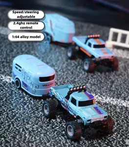 1:64 Mini RC Monster Truck with Trailer Off Road Speed Control Alloy Body