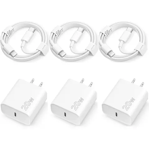 iPhone 16 15 Charger Fast Charging 10Ft - 3 Pack 20W USB C Wall Charger Block and Type C to C Cable Compatible with iPhone 16/16 Pro/16 Pro Max/iPhone 15, iPad Pro, Air 5/4,iPad 10（White)） Smartphone Cellphone, Mobile, Charger For Iphone, Type C Chargers,