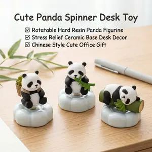 Cute Panda Spinner Desk Figurine - Rotatable Stress Relief Toy with Ceramic Base Cute Desk Companion for Office & Home Kawaii Chinese Style Desk Decor