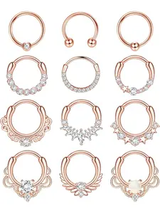 12pcs Septum Jewelry Set, 16g Daith Earrings, Hinged Hoop Nose Rings, Cz Stainless Steel, Cartilage Helix Tragus Daith Piercing Jewelry