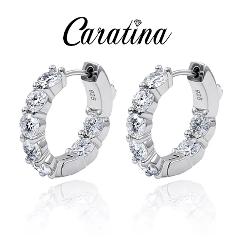 Caratina Sterling Silver 20mm Hoop Earrings with 14PCS 4mm Round Cut Lab Created Moissanite 3.4 Ct Tw Perfect Birthday Mother’s Day Unisex Christmas Gift for Men Women Wedding Set