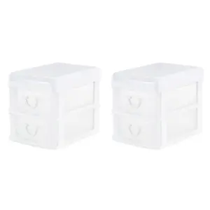 Gracious Living Mini 2 Drawer Desktop Organizer with Flip Top, White (2 Pack) Boxes Household